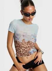 Pop Quiz Mesh Top Blue Leopard