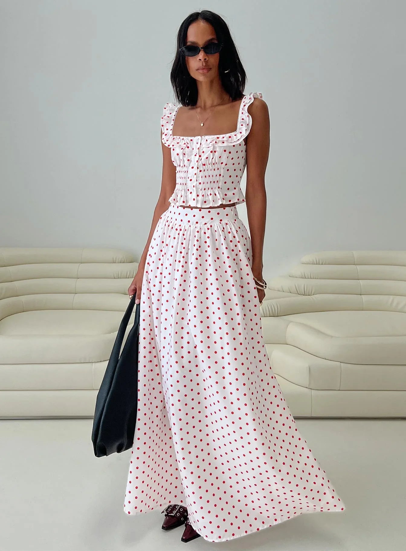 Valerio Maxi Skirt White Red