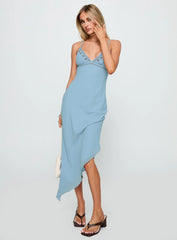 Fleuretta Embroidered Midi Dress Blue Brown