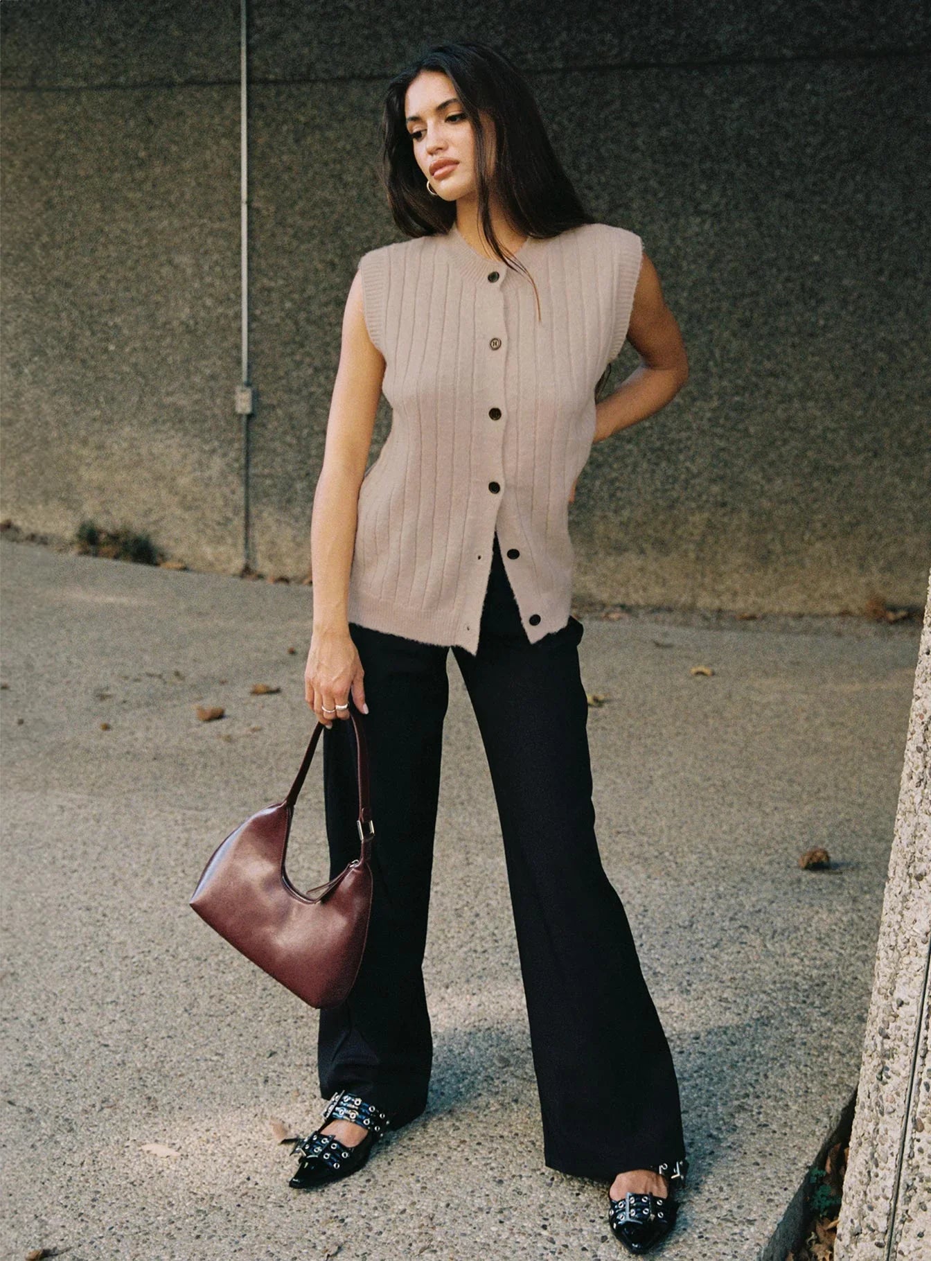 Brookvale Button Up Knit Vest Beige