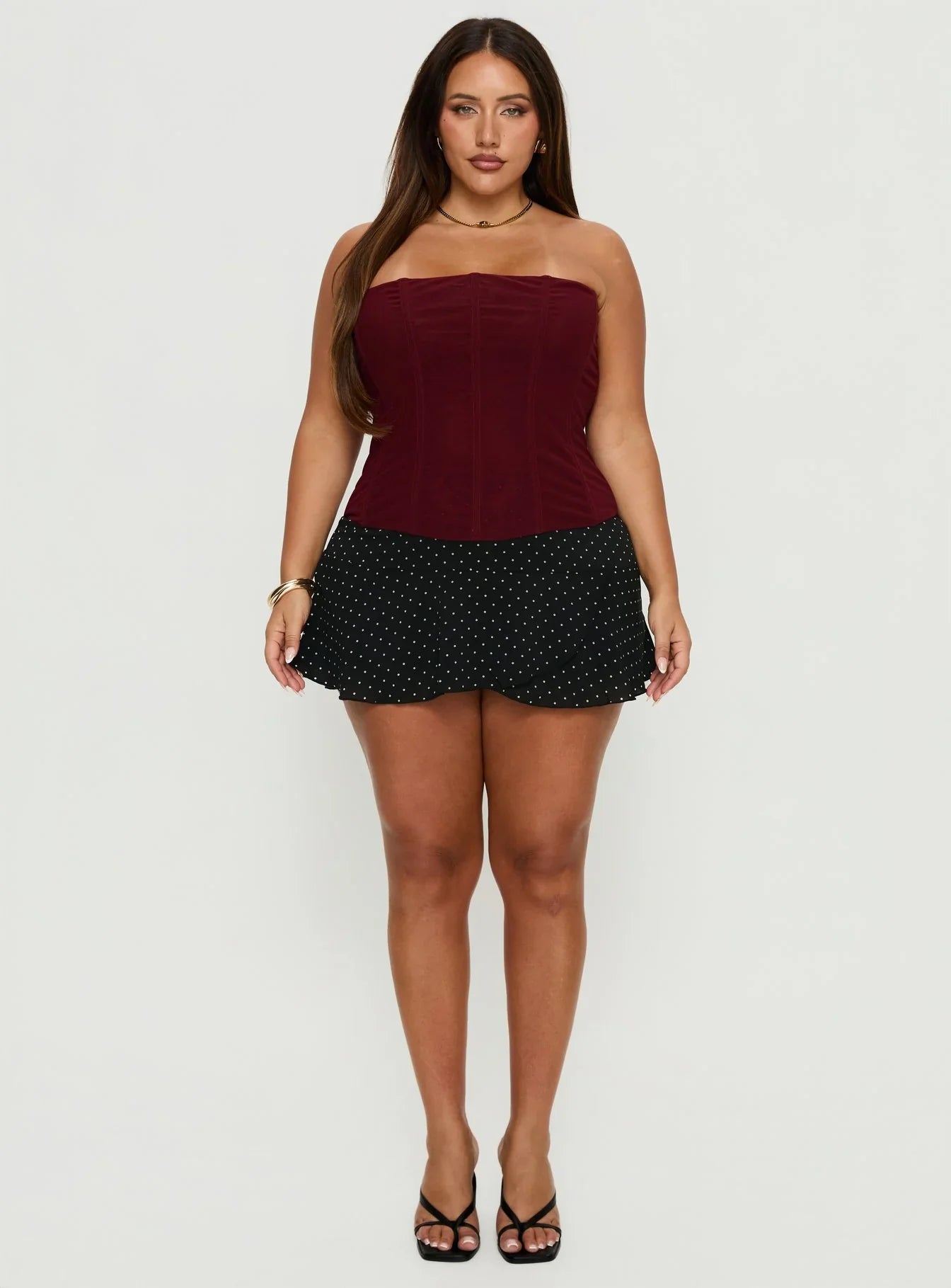 Sonsie Mini Skirt Black White Polka Curve