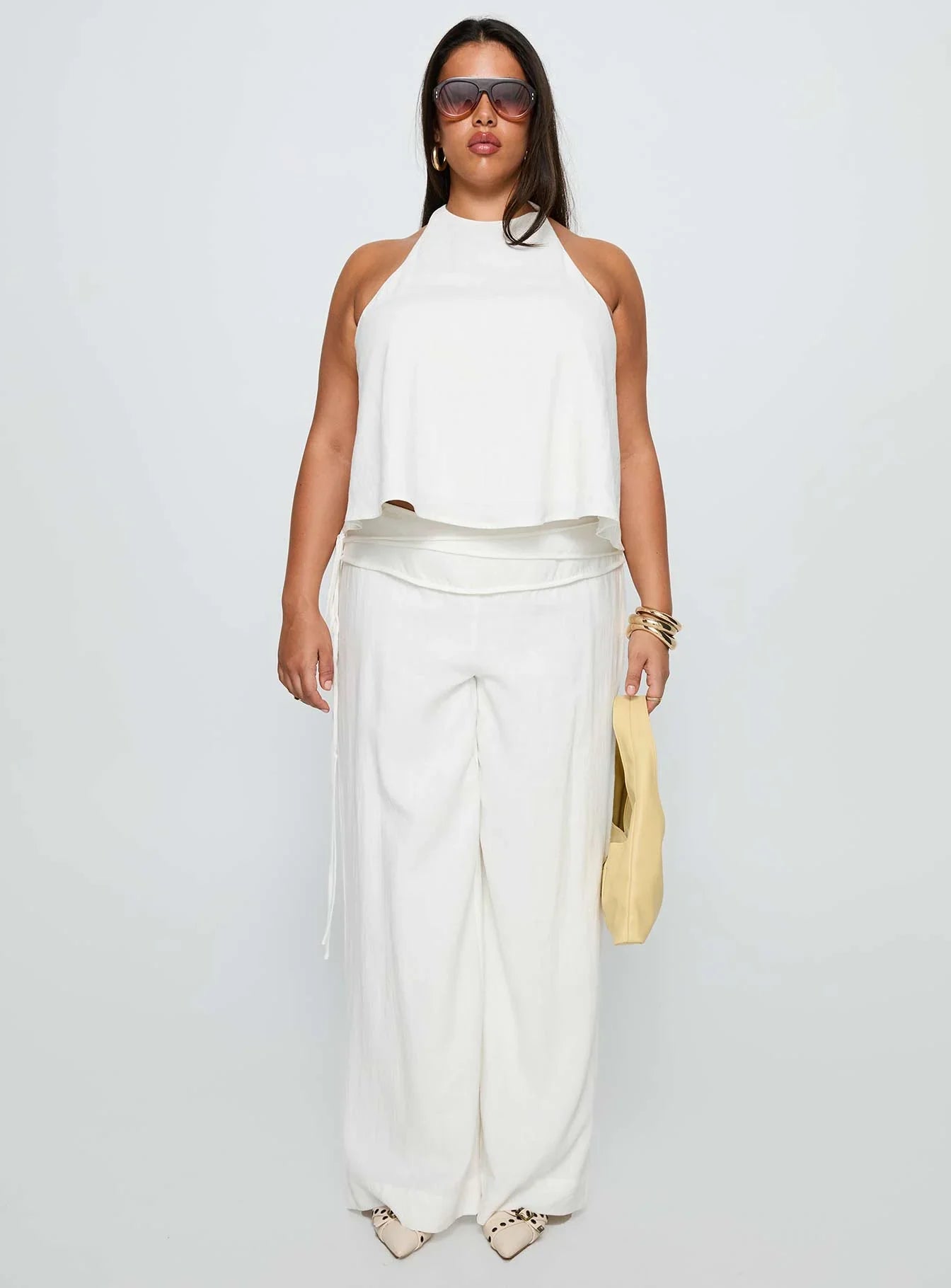 Silver Moon Linen Blend Tie Pants White Curve