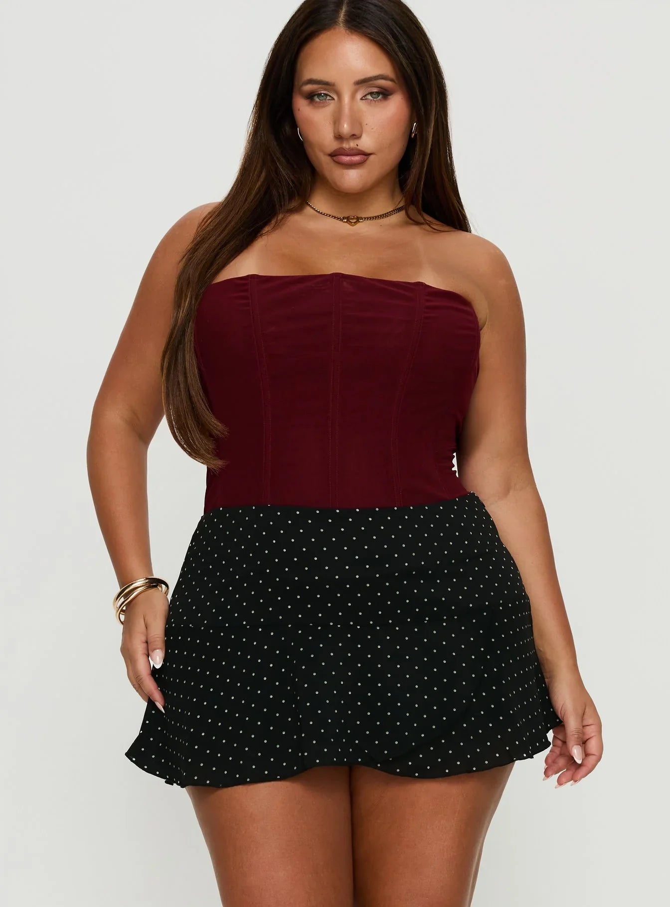 Sonsie Mini Skirt Black White Polka Curve