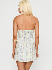 Jasmynne Halter Mini Dress White Blue