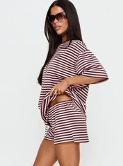 Settle Down Tie Shorts Pink Brown Stripe