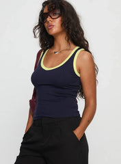 Elionne V Neck Contrast Top Navy Yellow