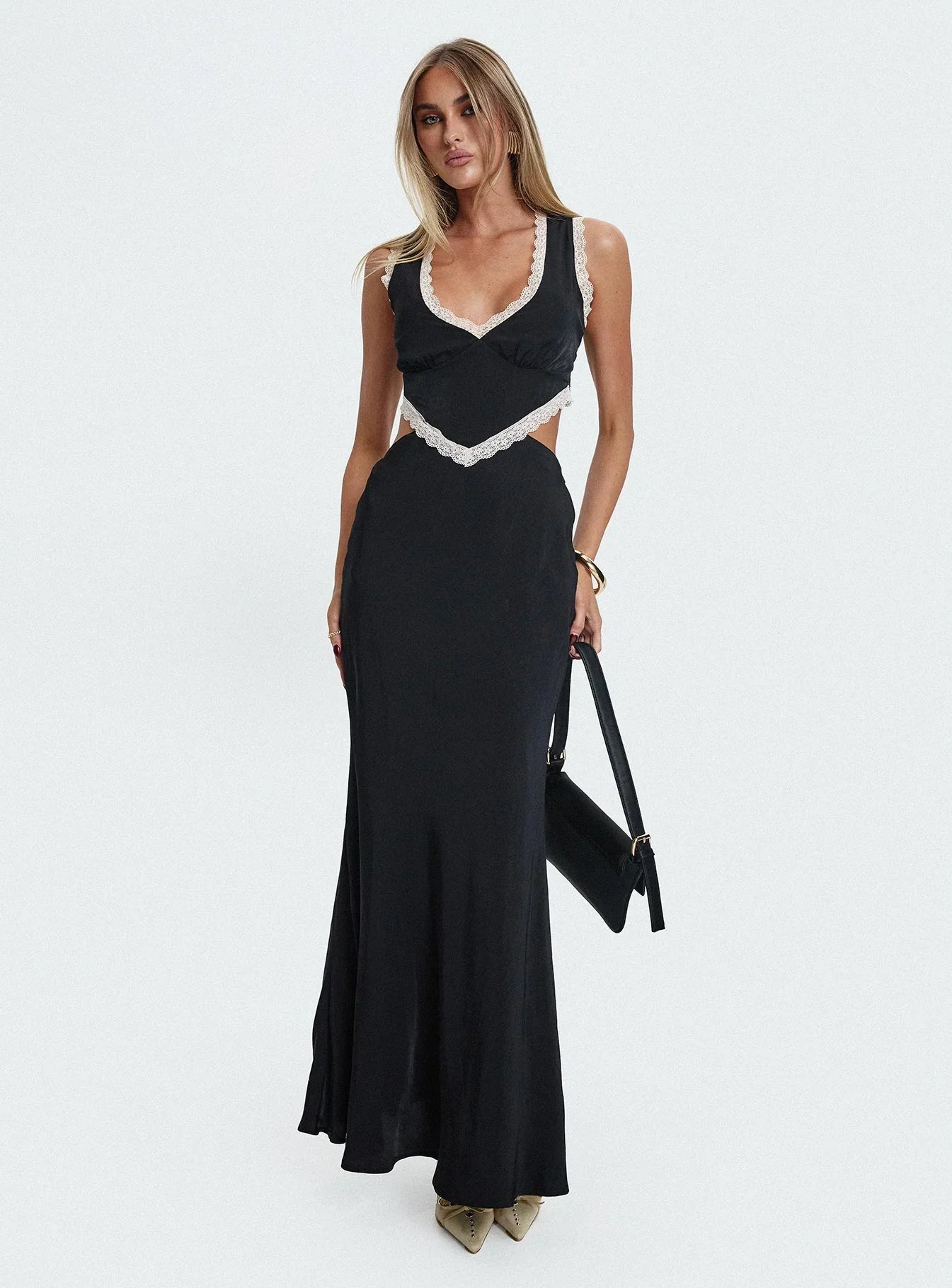 Keila Lace Trim Maxi Dress Black Cream
