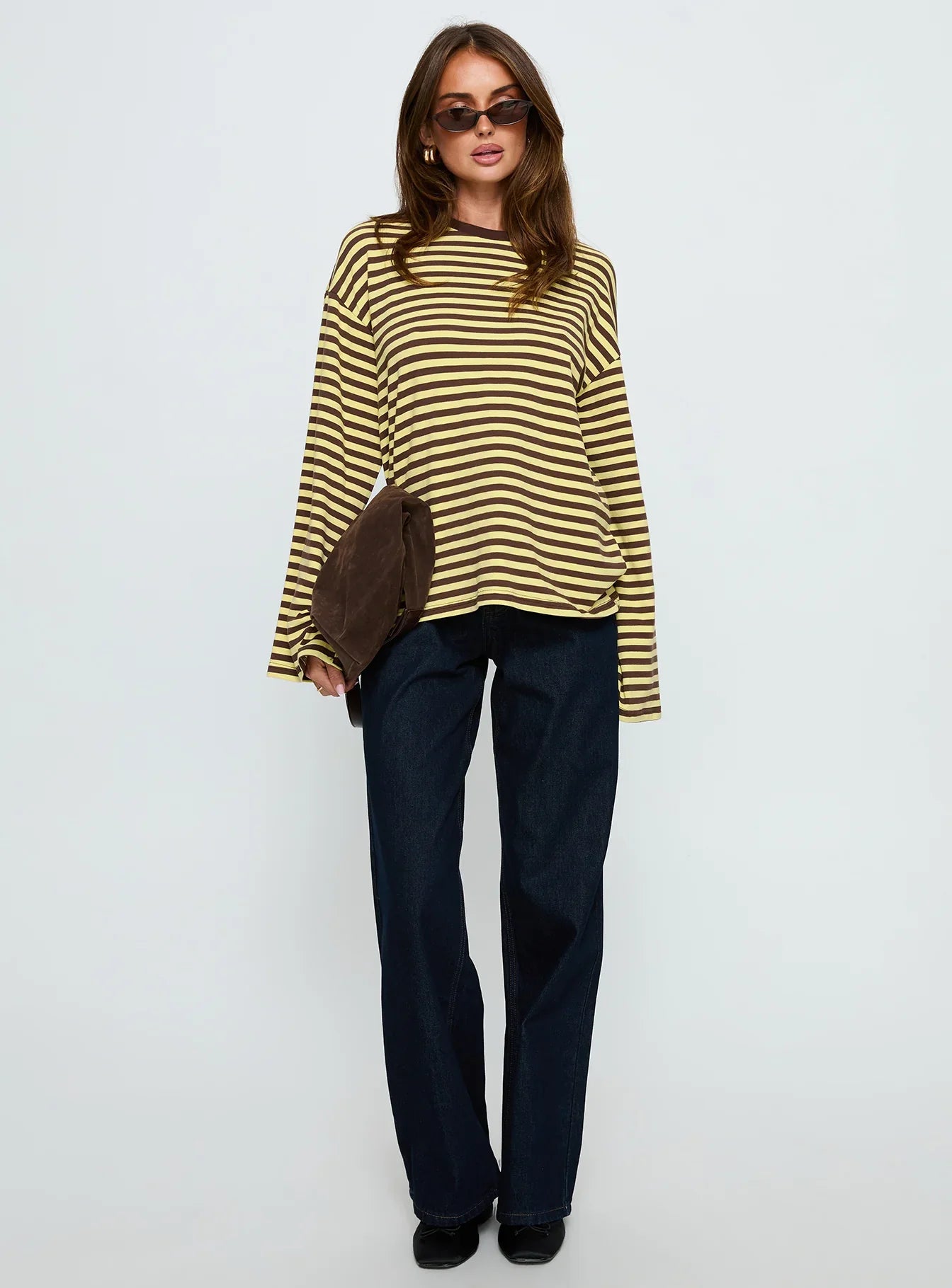 Settle Down Long Sleeve Top Yellow Brown Stripe