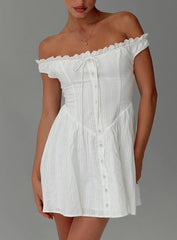 White Horse Off The Shoulder Mini Dress White