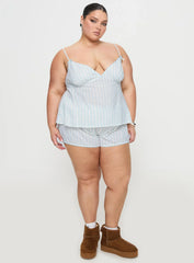 Tenderness Lace Sleep Set Blue White Stripe Curve