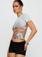 Pop Quiz Mesh Top Blue Leopard
