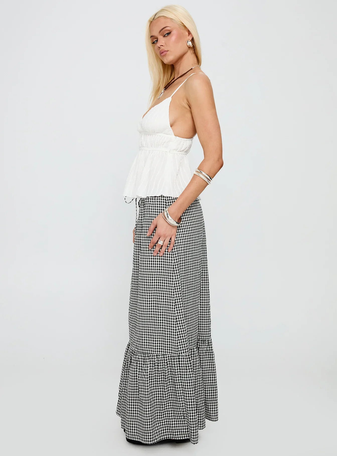 Modern Girl Maxi Skirt Black White Gingham