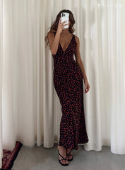 Nellie Maxi Dress Black Red Floral