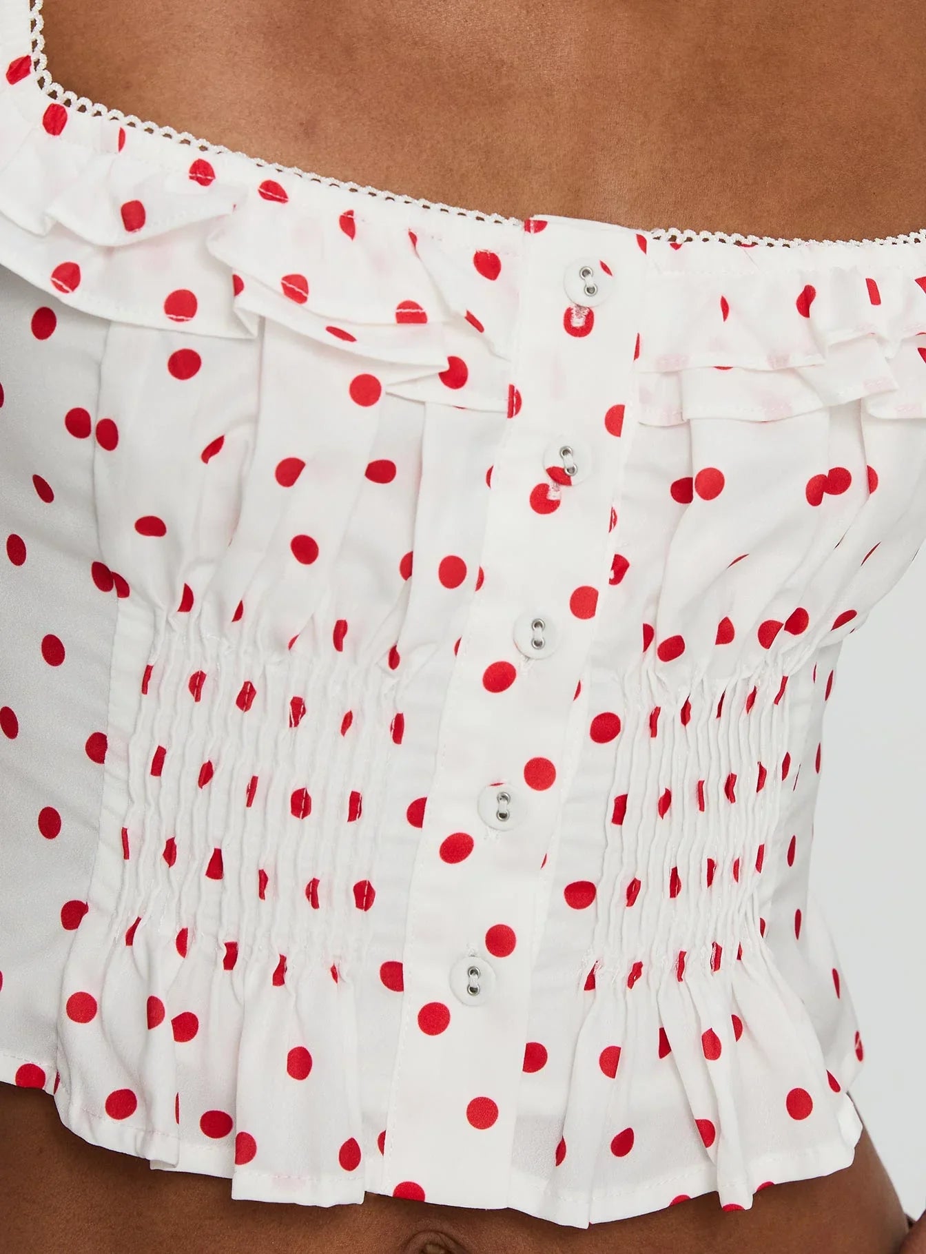 Isadoria Frill Top White Red Polka