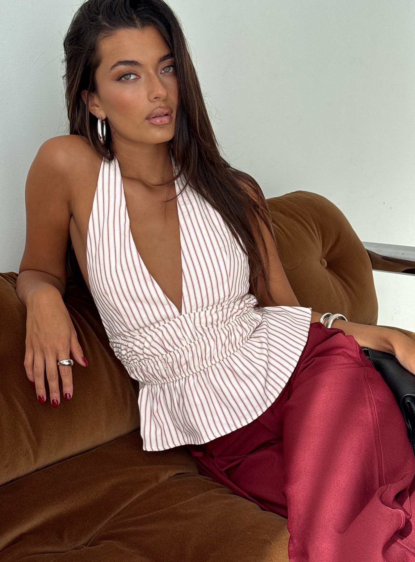 Perpetua Halter Neck Top Red White Stripe