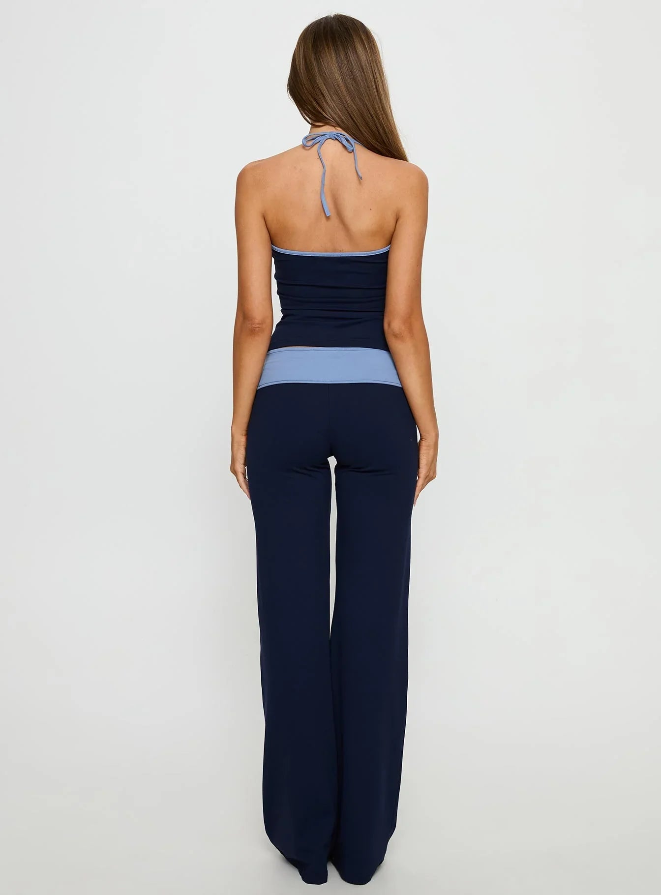 Kobee Jersey Flare Pants Navy Light Blue