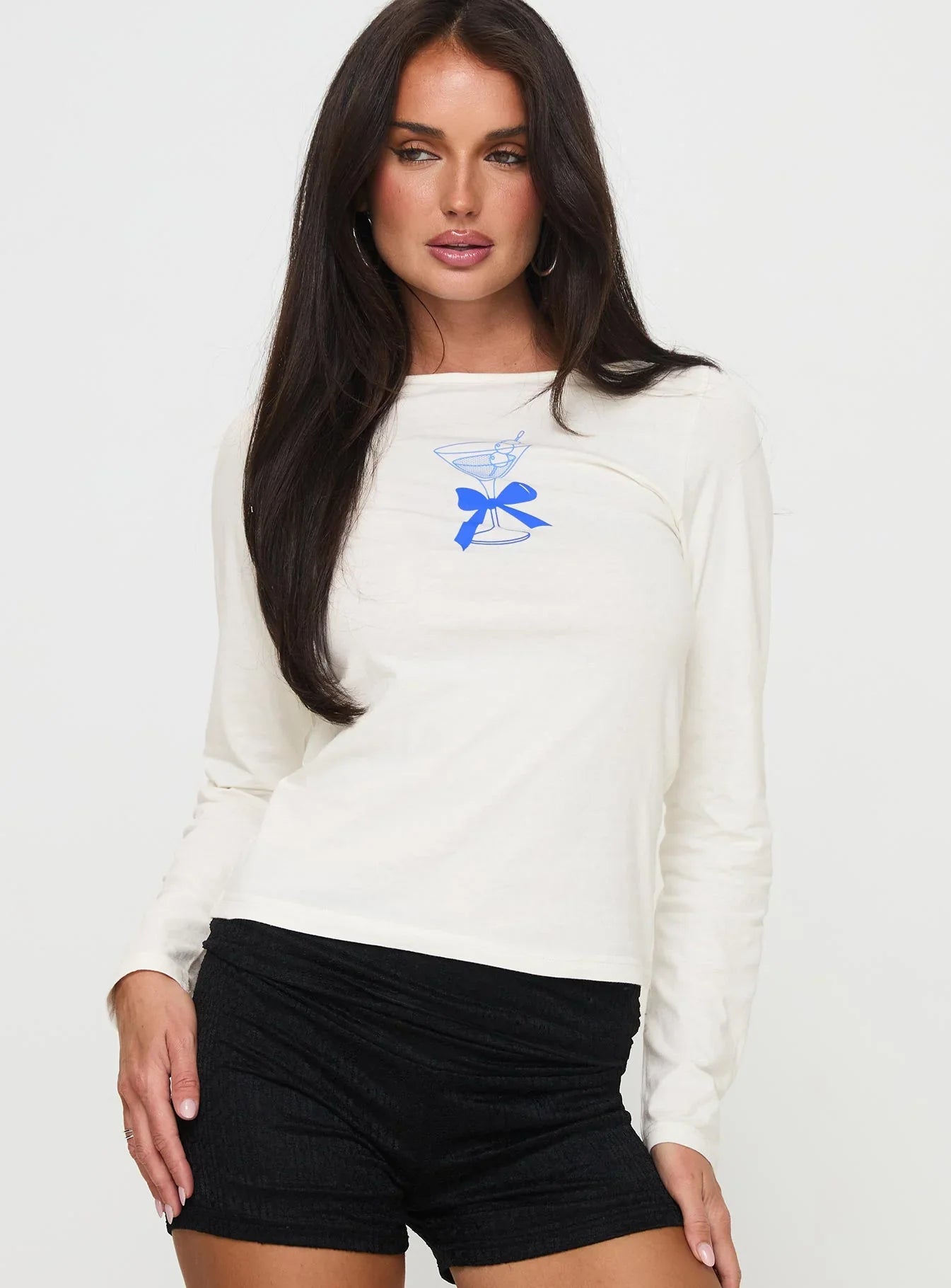 Martini Bow Long Sleeve Top Cream