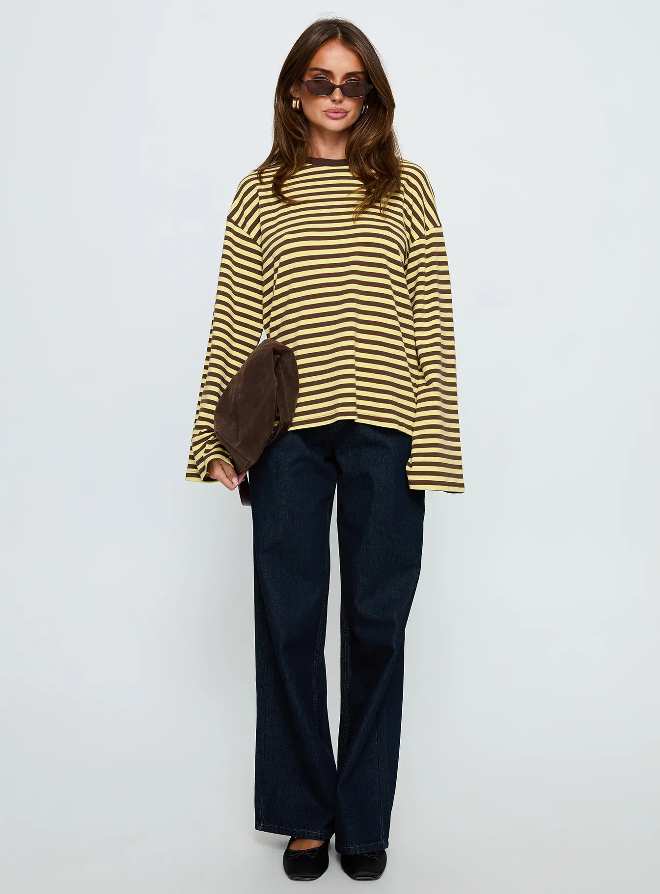 Settle Down Long Sleeve Top Yellow Brown Stripe