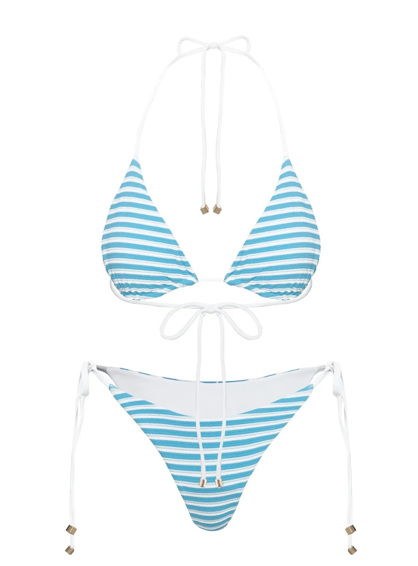 Glora Tie Side Bikini Bottom White Blue White