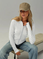 Superstars Zip Through Hoodie Grey Cream Stripe