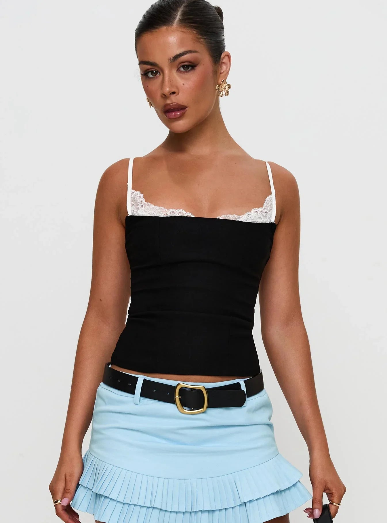 Renaissance Corset Lace Top Black White