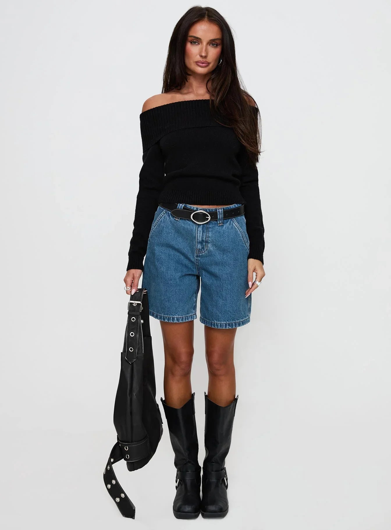 One For Me Off The Shoulder Long Sleeve Sweater Black