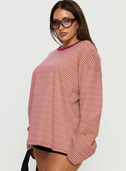 Settle Down Long Sleeve Top Lemon Burgundy Stripe Curve