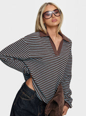 Rigbys Collared Jumper Brown Blue Stripe