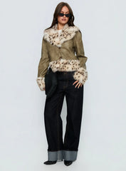Hiraya Faux Fur Trim Jacket Vintage Green