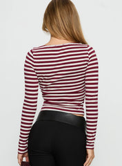 Derrica Long Sleeve Top Red Grey Stripe