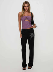 Quotation Diamante Flare Pants Black