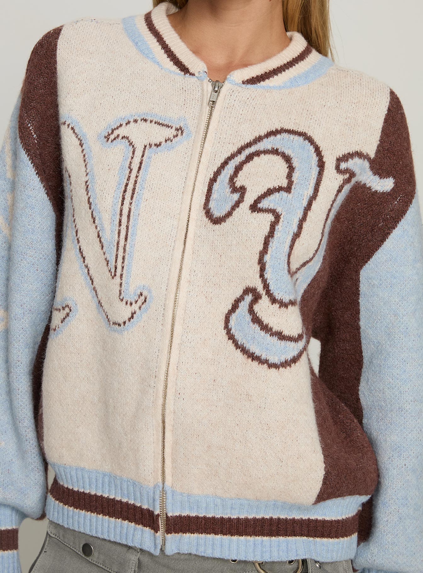 Brandyce Graphic Knit Jacket Blue Chocolate