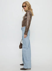 Lost Track Mid Rise Barrel Leg Jeans Ice Wash