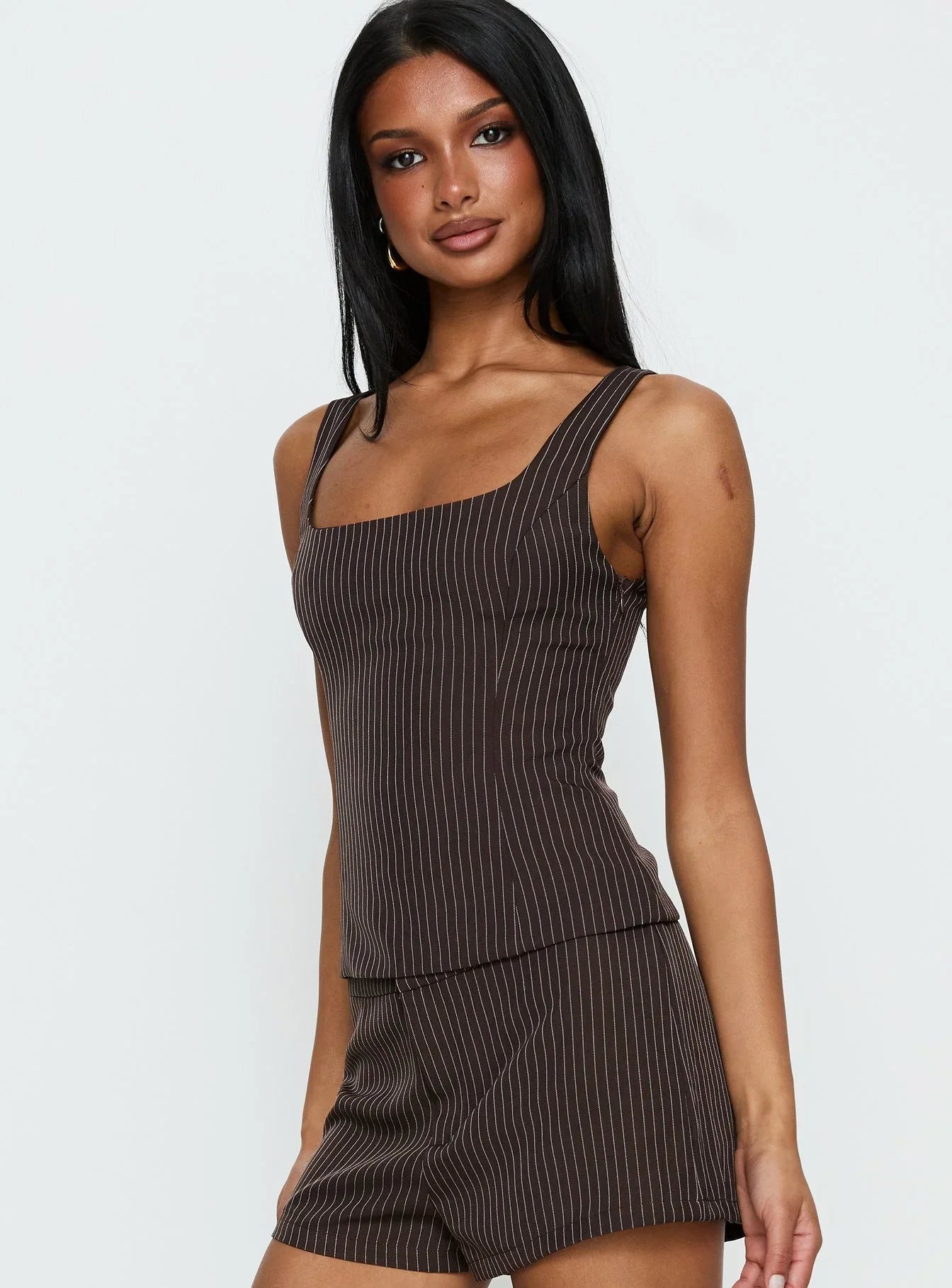 Party Invitations Tailored Top Brown Pinstripe