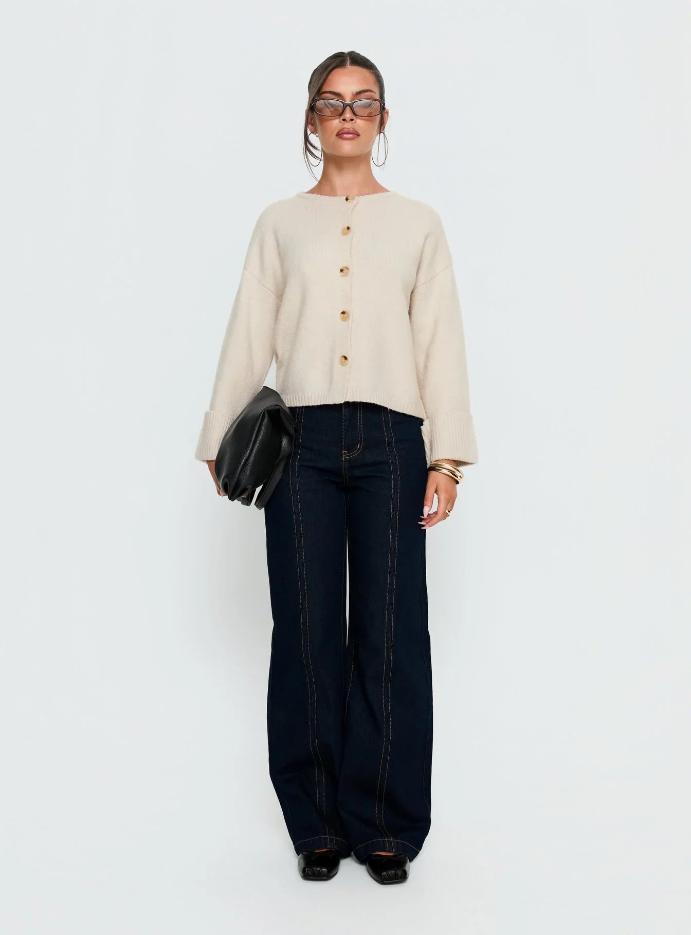 Shinead Cuffed Knit Cardigan White
