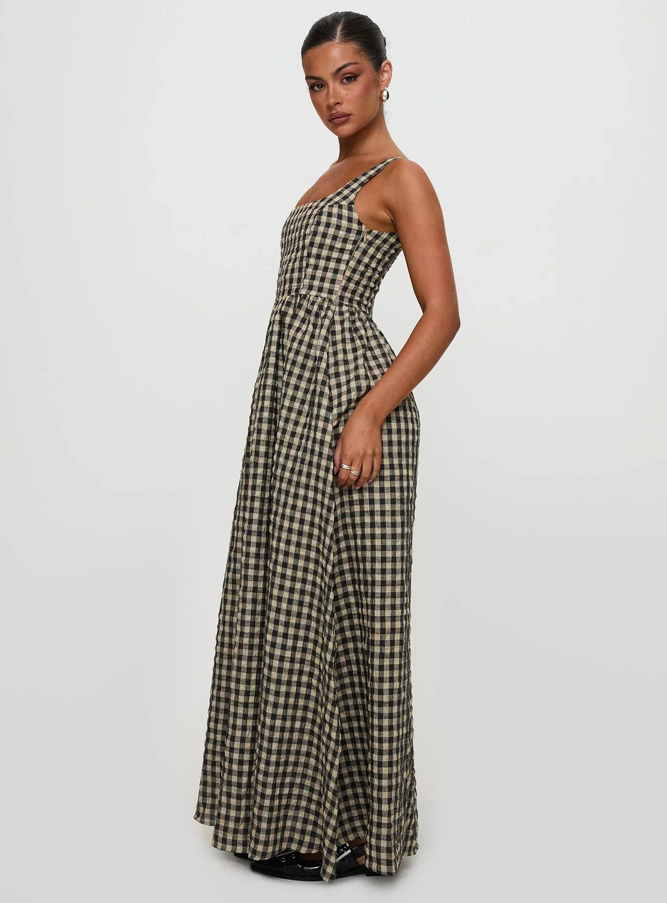 Cartmel Check Maxi Dress Black Cream Tall