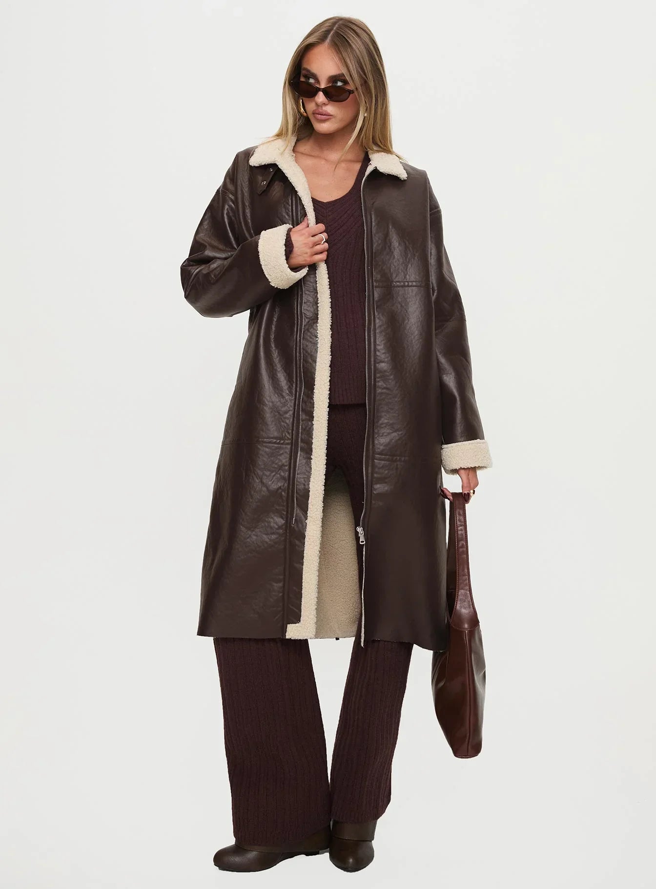 Ammelia Shearling Long line Jacket Brown