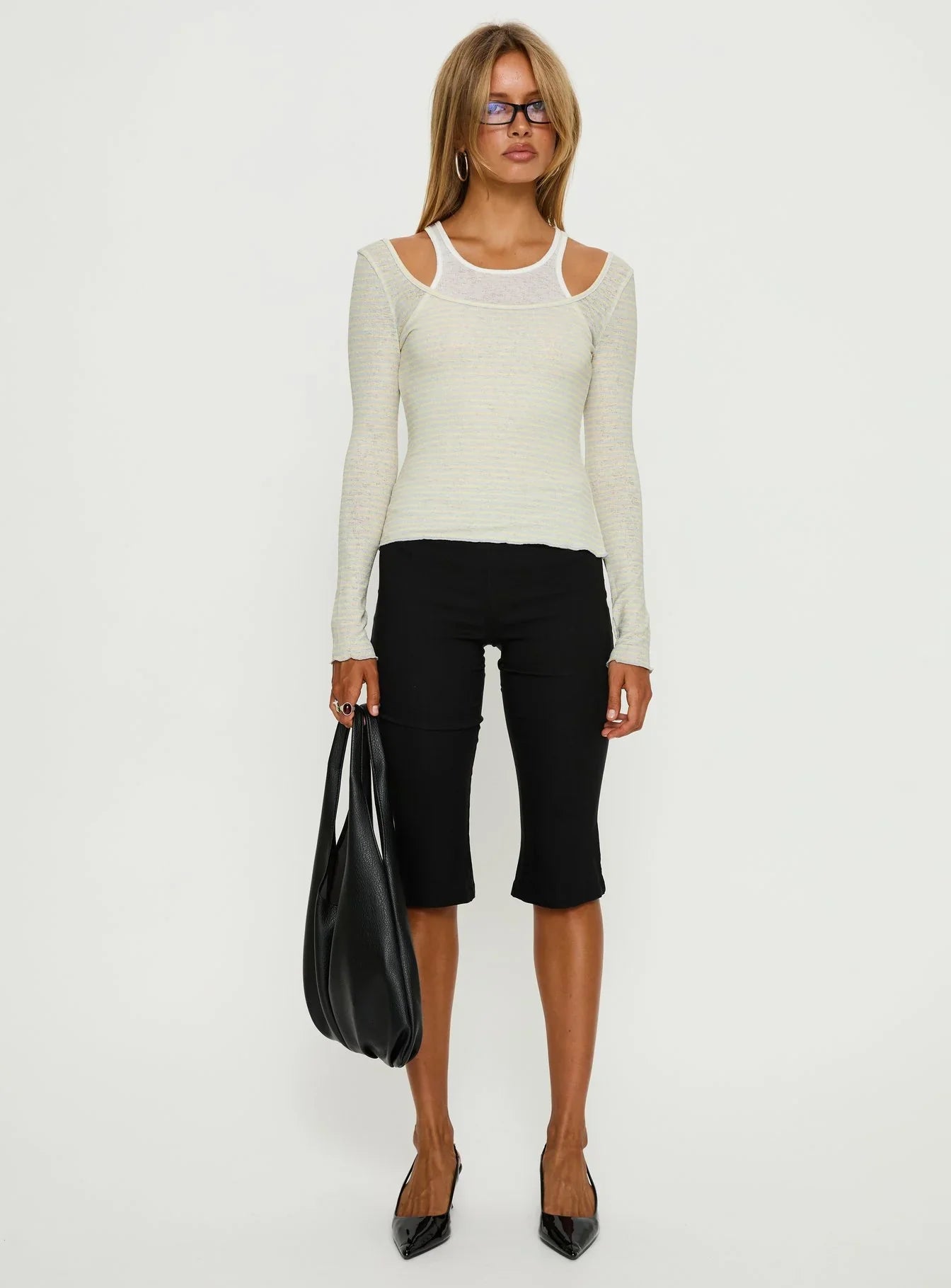 Ceyla Layered Long Sleeve Top White Stripe