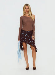 Hevenna Asymmetrical Chiffon Mini Skirt Brown Blue Polka