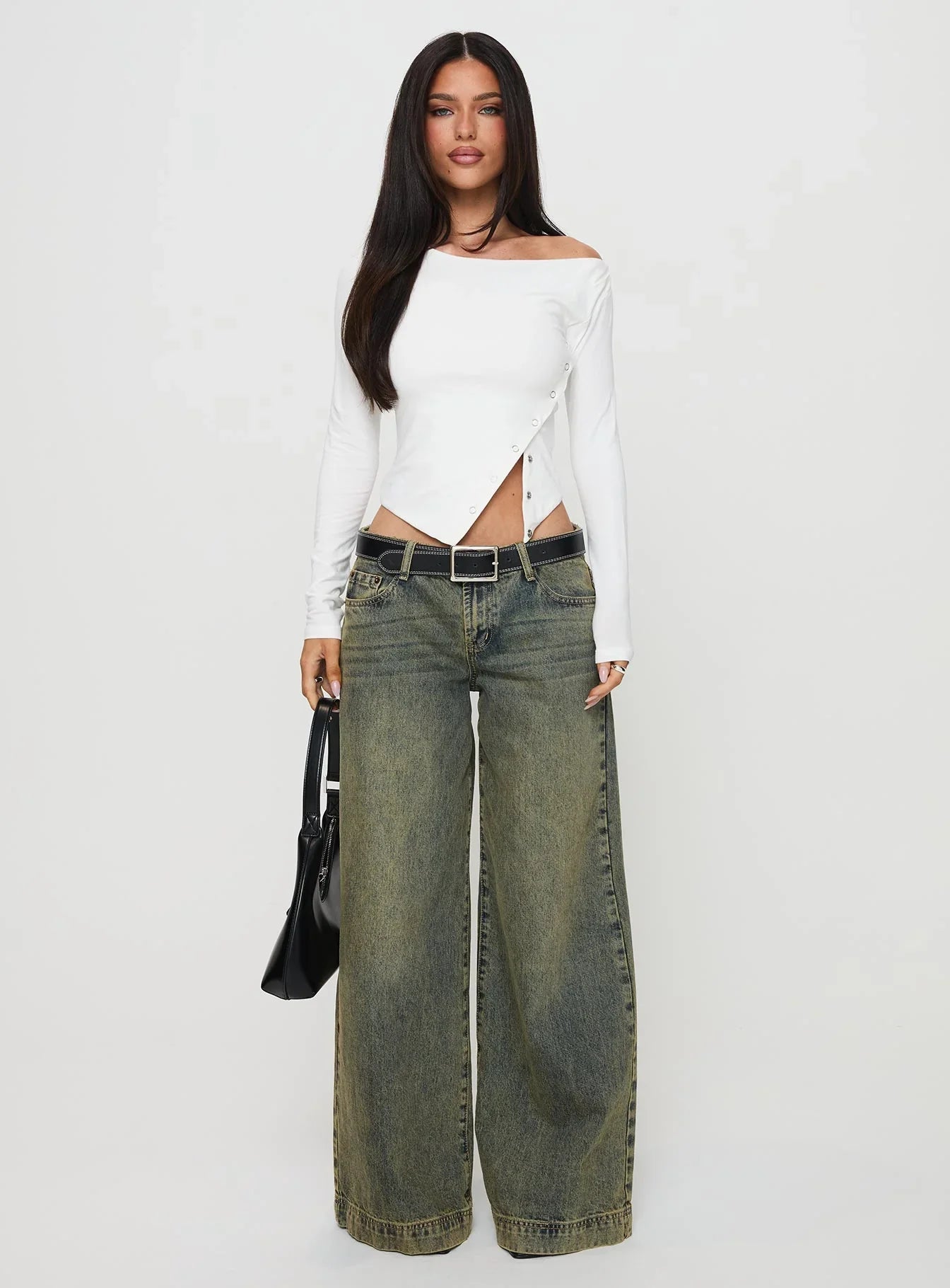 Karre Off The Shoulder Long Sleeve Top White