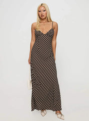 Jorjana Maxi Dress Brown White Polka Dot