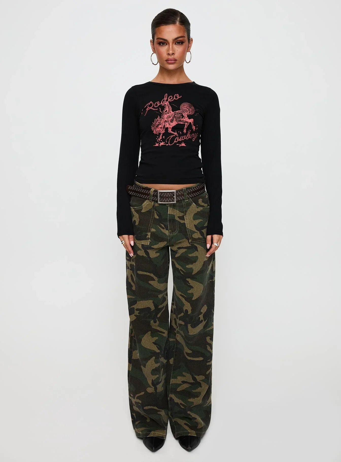 Rodeo Cowboy Long Sleeve Top Washed Wine