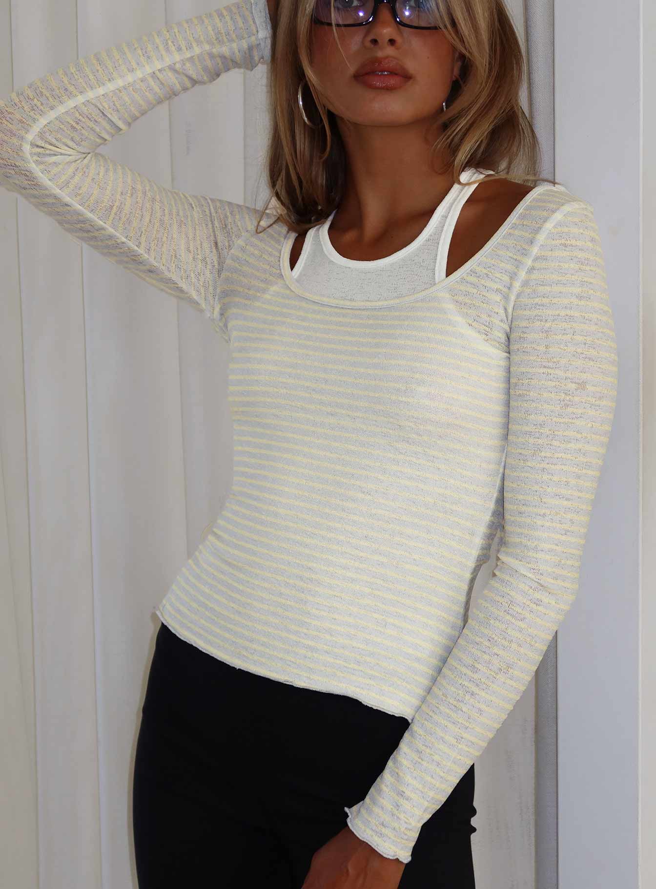 Ceyla Layered Long Sleeve Top White Stripe