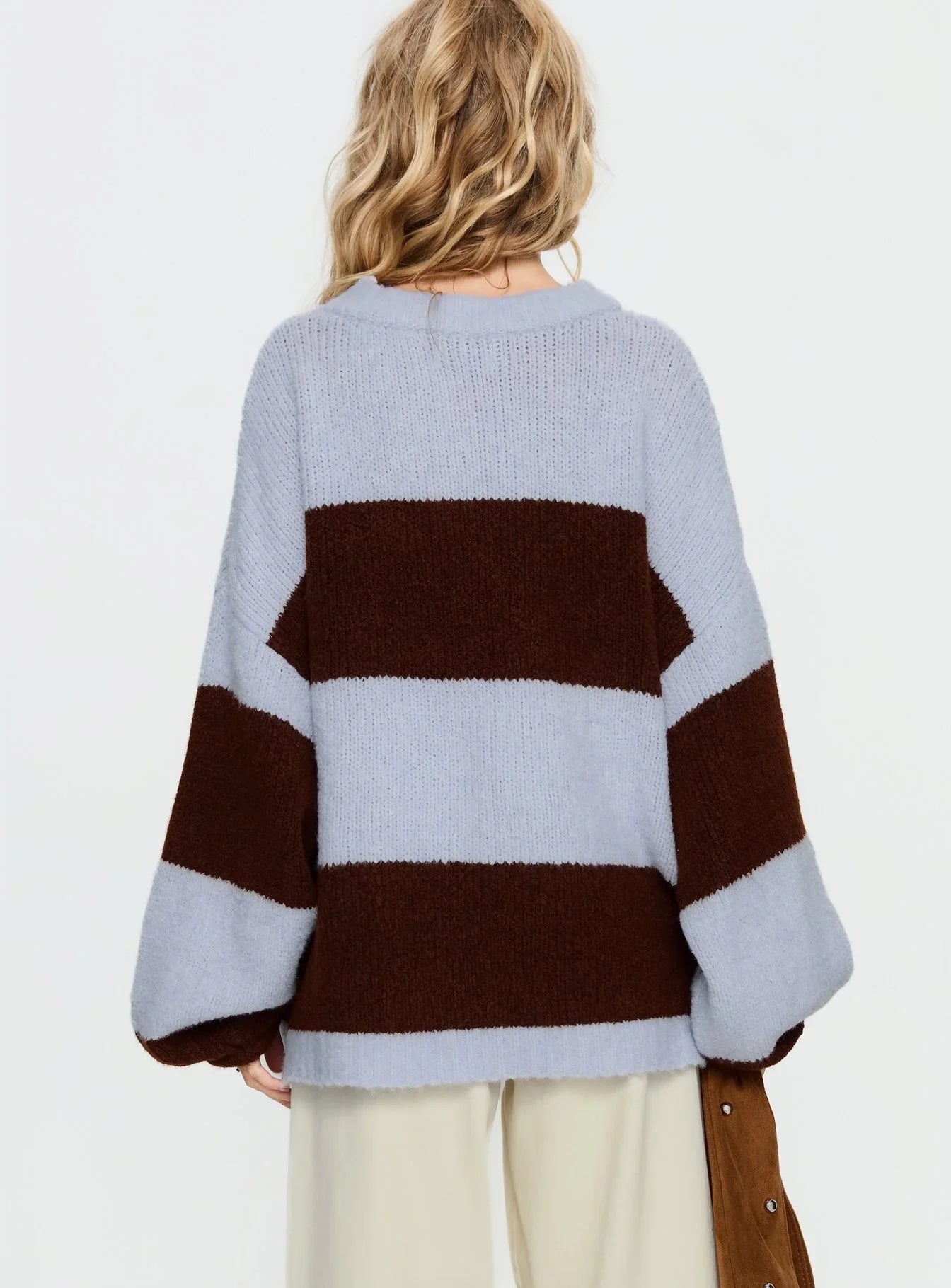 Bastien Crew Neck Knit Sweater Blue Chocolate Stripe
