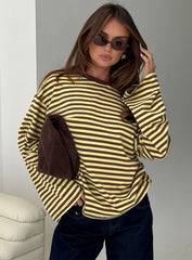 Settle Down Long Sleeve Top Yellow Brown Stripe