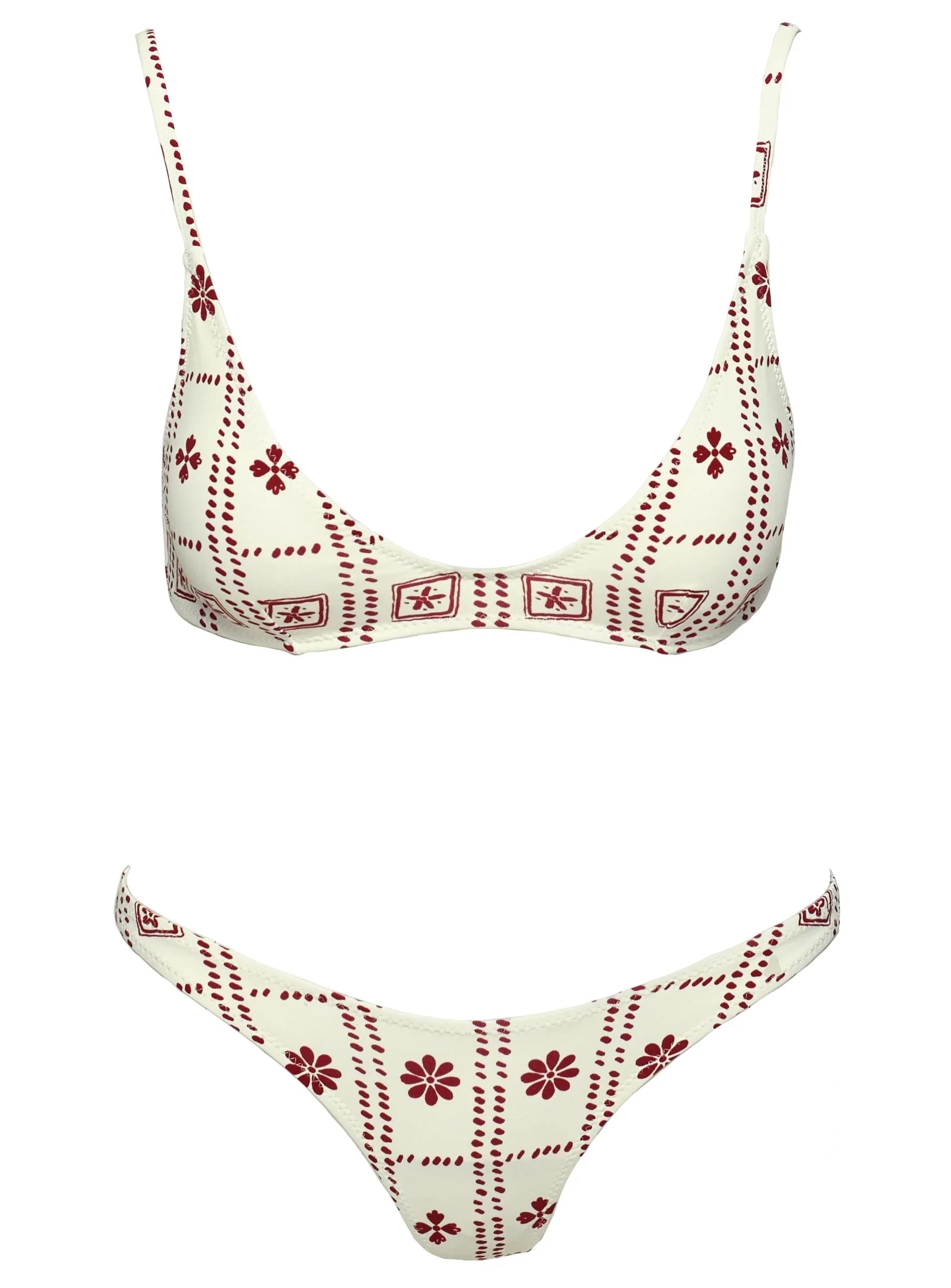 Love Letters High Cut Cheeky Bikini Bottoms White Red