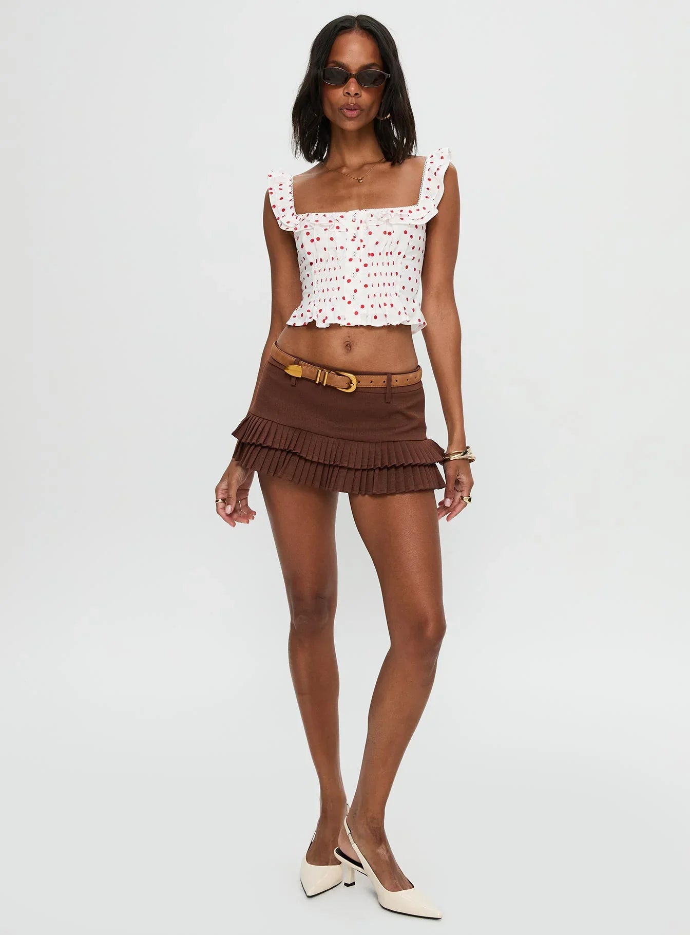 Isadoria Frill Top White Red Polka