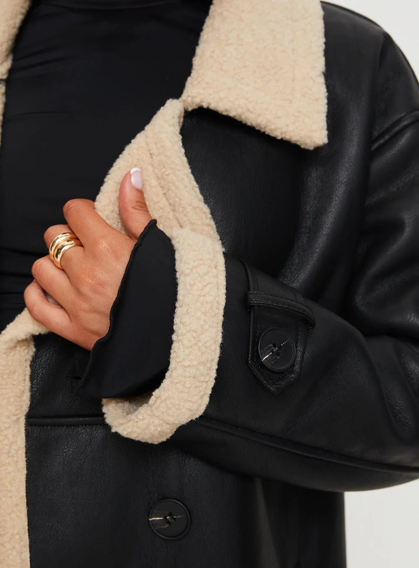 Day n Night Longline Shearling Coat Black