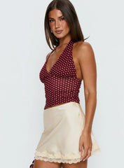Whimsy Halter Top Burgundy Lemon Polka