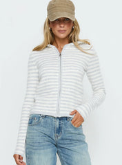 Superstars Zip Through Hoodie Grey Cream Stripe